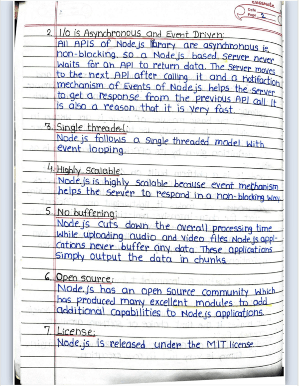 Complete handwritten Notes on NodeJs (87 Pages) - Technical Aliens