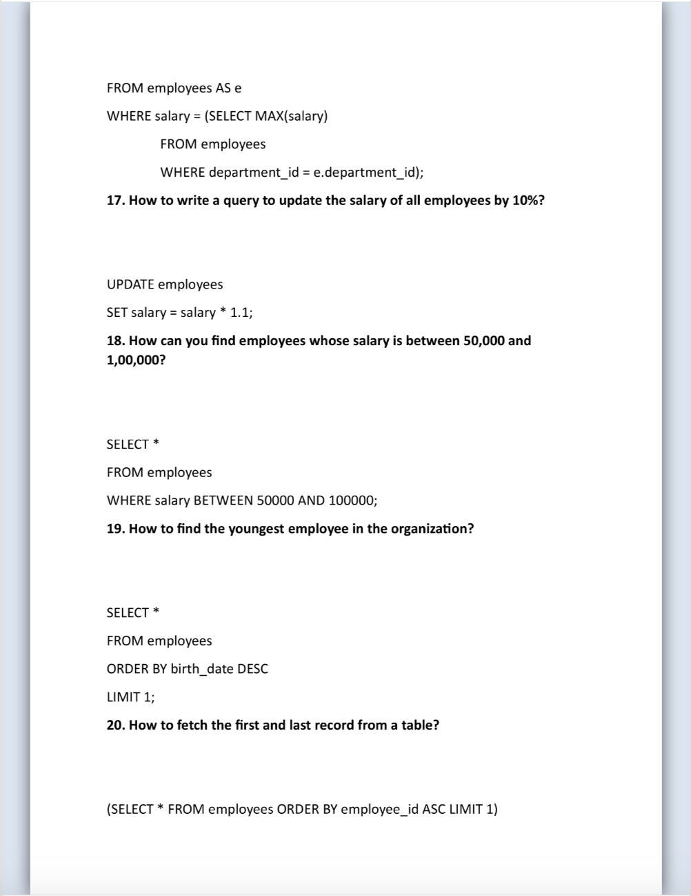 Top 100 advanced SQL questions and answers (19 Pages) - Technical Aliens